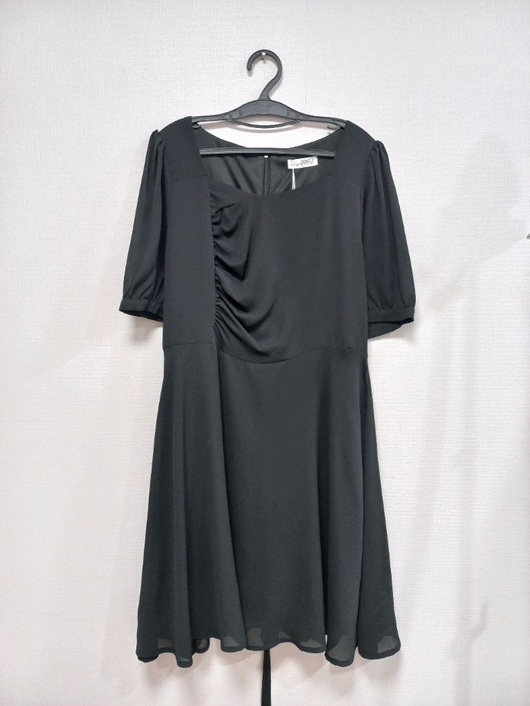 빅사이즈 셔링 원피스 블랙 이미지