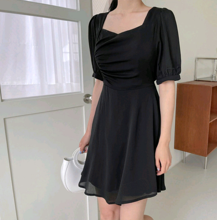 빅사이즈 셔링 원피스 블랙 이미지