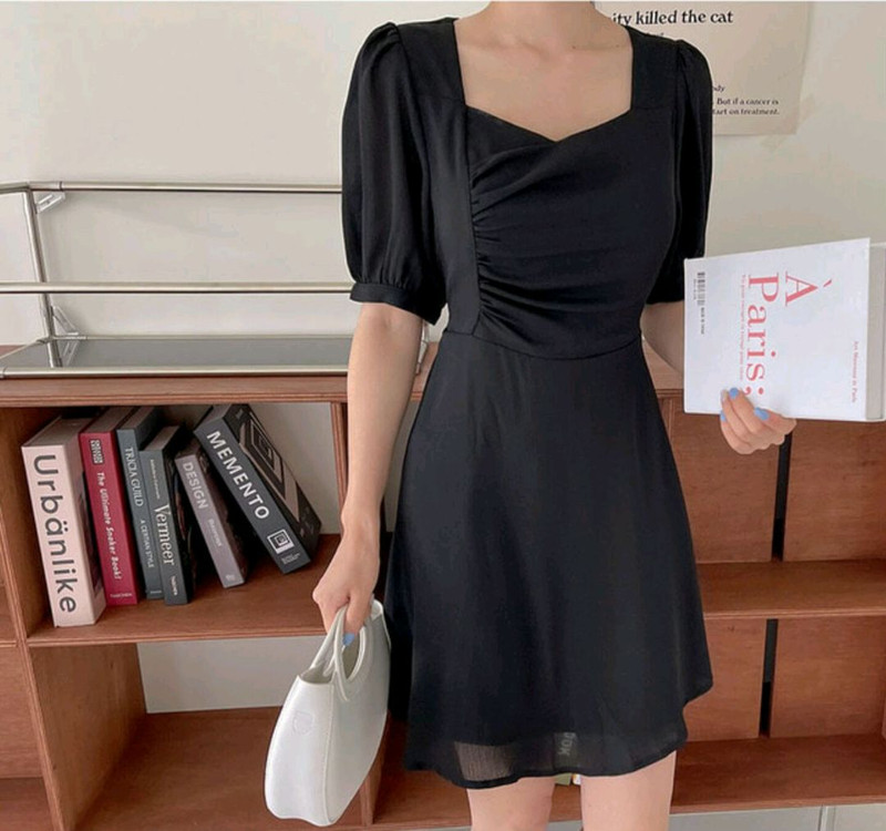 빅사이즈 셔링 원피스 블랙 이미지