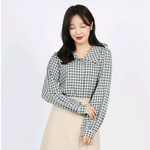 빅사이즈 체크 블라우스 카키 이미지