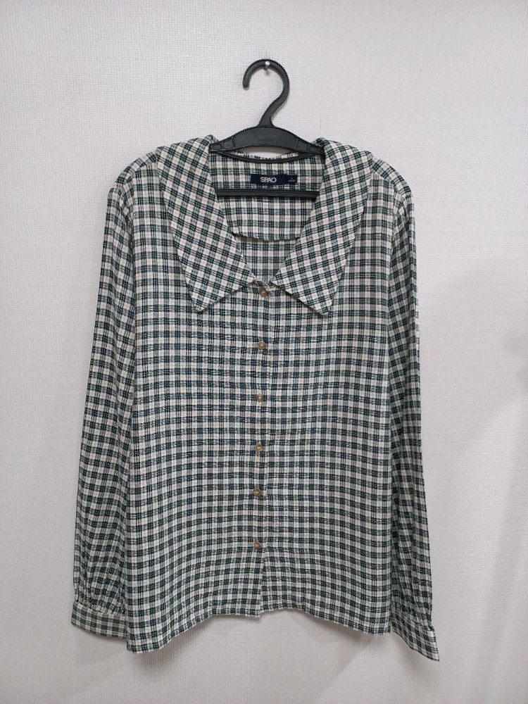 빅사이즈 체크 블라우스 카키 이미지