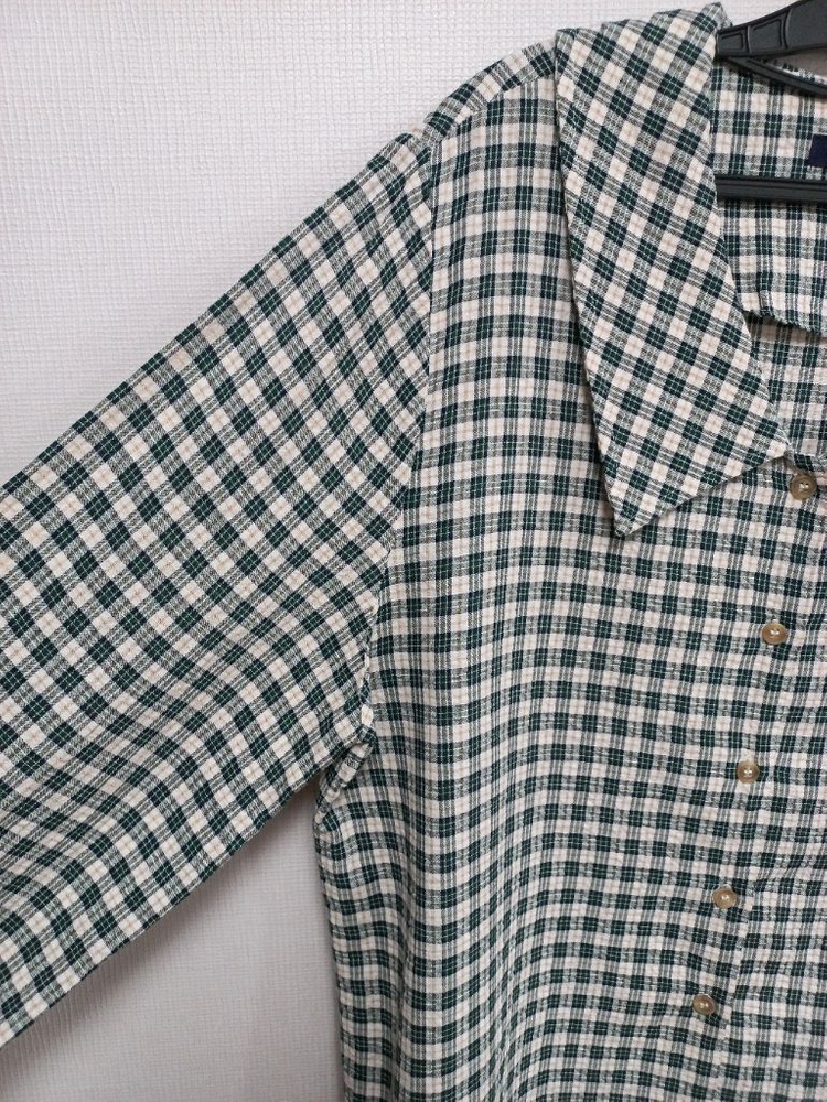 빅사이즈 체크 블라우스 카키 이미지