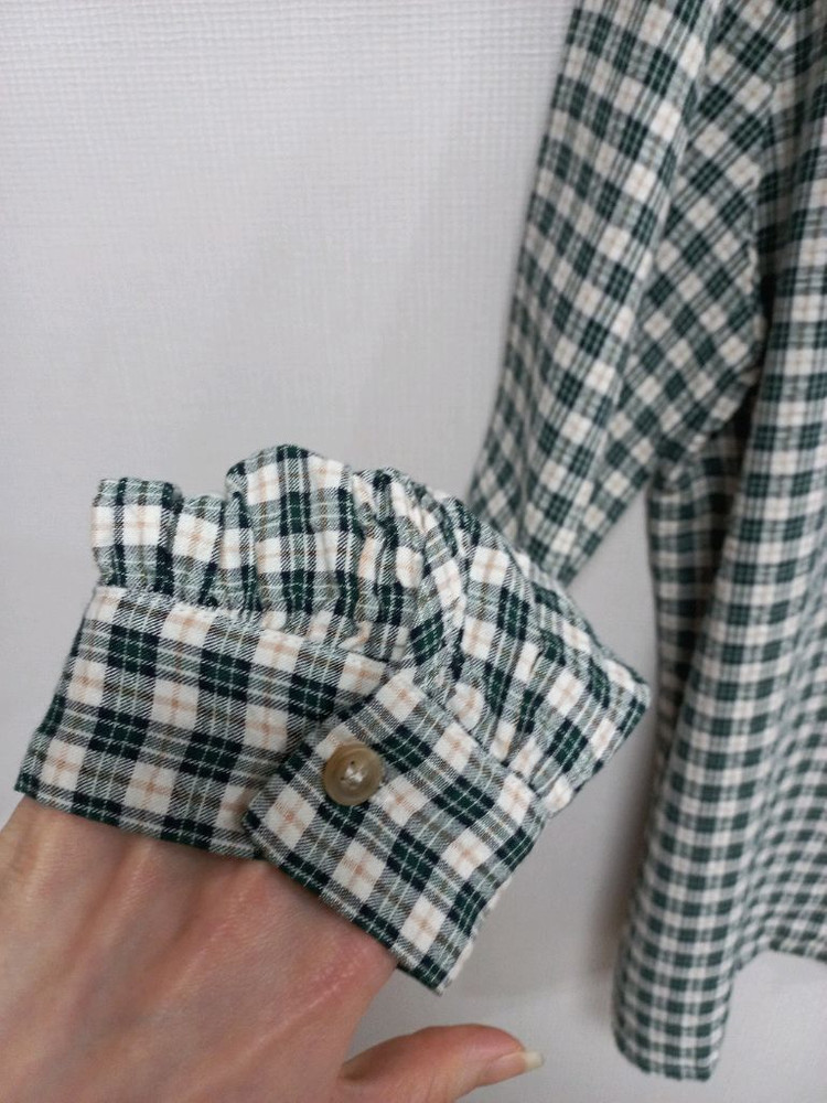 빅사이즈 체크 블라우스 카키 이미지