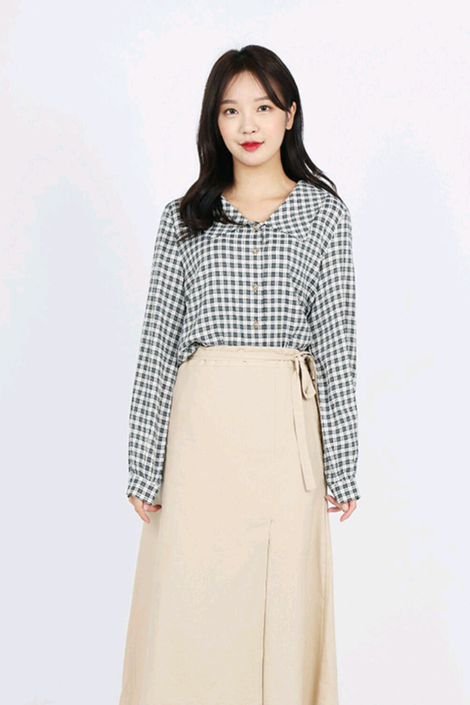 빅사이즈 체크 블라우스 카키 이미지