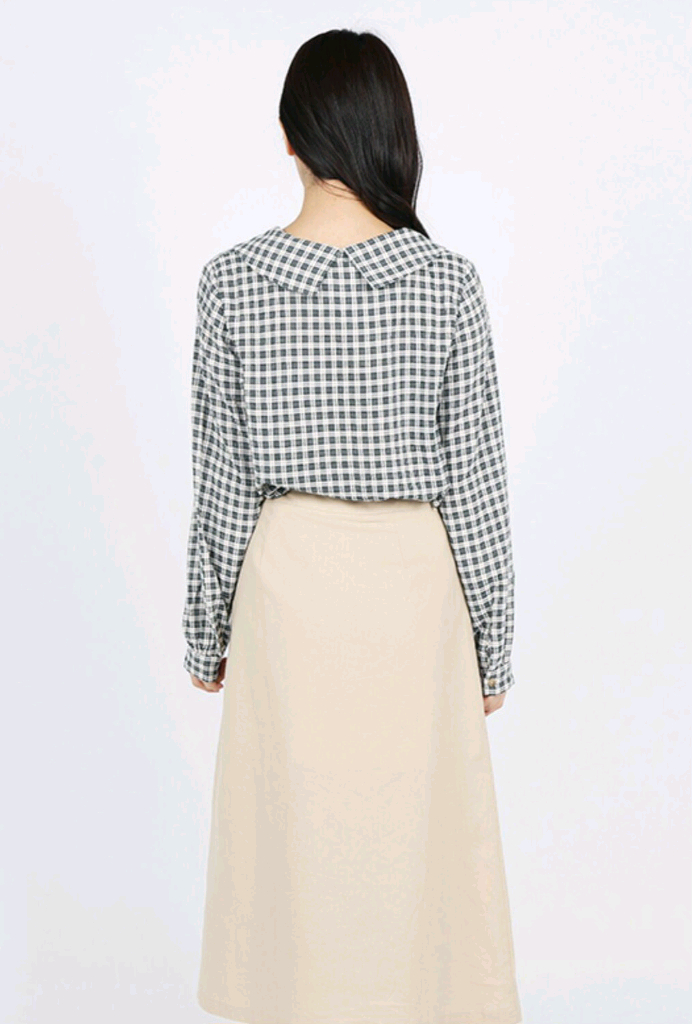 빅사이즈 체크 블라우스 카키 이미지