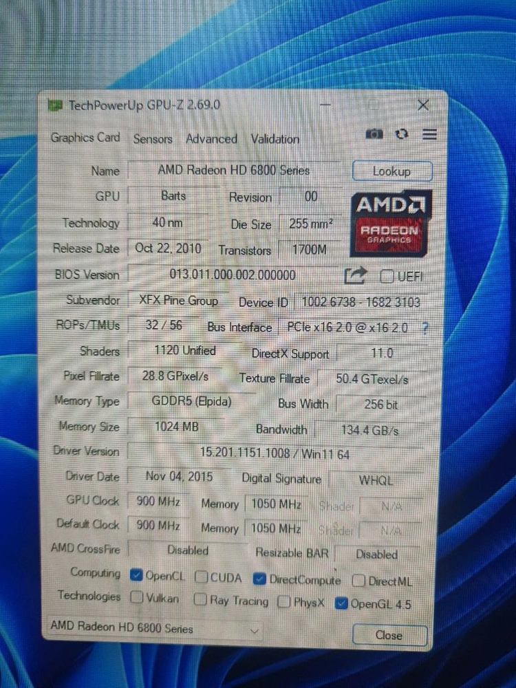XFX 라데온 HD 6870 1G 그래픽카드 이미지