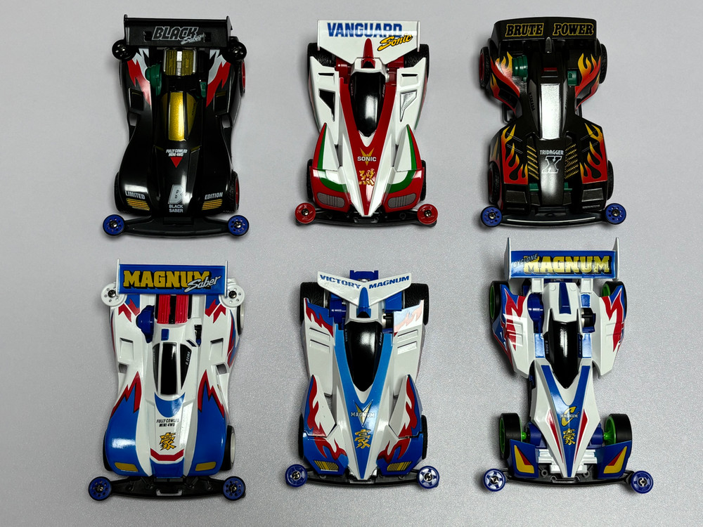 [개봉 조립품/타미야]미니사구(우리는 챔피언 미니카/ 풀도색 카울) 6체+미개봉 모터 1개+증정품 일괄 판매합니다 이미지