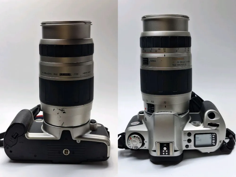 빈티지 필름카메라 풀세트/캐논 Eos kiss,탐론 70-300mm 망원렌즈,스트랩,가방/ 필카 사진 일본 감성 이미지