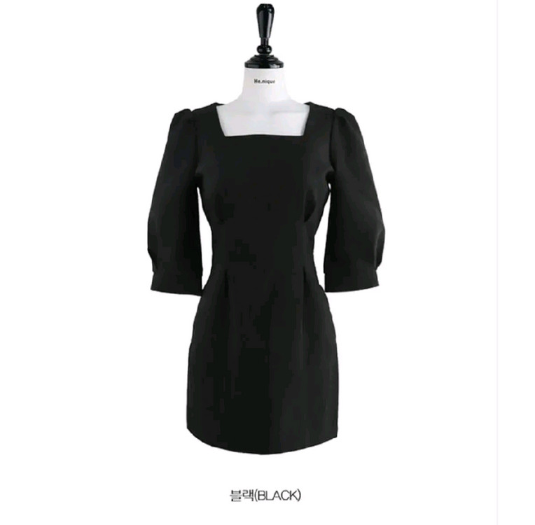 히니크 스퀘어넥 미니원피스 M 블랙 퍼프 핀턱 키작녀원피스 데이트룩 결혼식룩 이미지