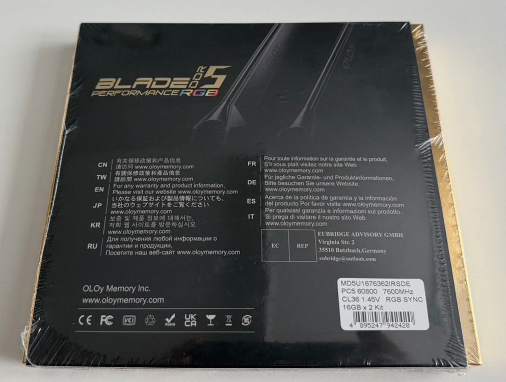 OLOy DDR5-7600 CL36 BLADE RGB 패키지 (32GB(16Gx2)) 램 이미지