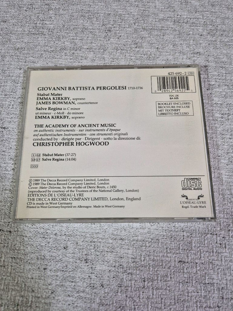 페르골레시 Stabat Mater 바로크 클래식 Emma Kirkby 고음질 독일제 CD 이미지