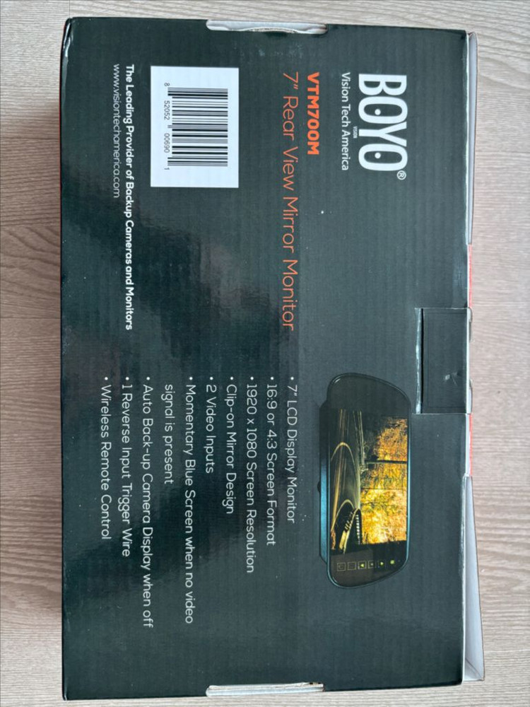 (새제품) 후방카메라 + 7인치 룸미러 모니터 풀세트 (BOYOVTM700M 7인치+ 소니센서) 이미지