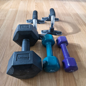 고무 플라스틱 아령 + 푸쉬업바 운동기구 이미지