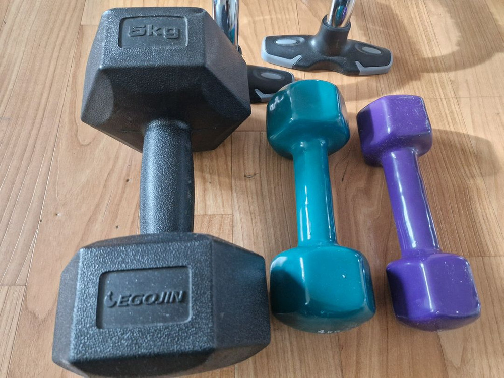 고무 플라스틱 아령 + 푸쉬업바 운동기구 이미지