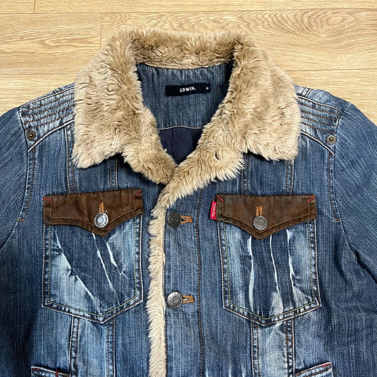 에드윈 빈티지 웨스턴 쉐르파 누빔 데님 양털 청자켓 (95-100) 이미지