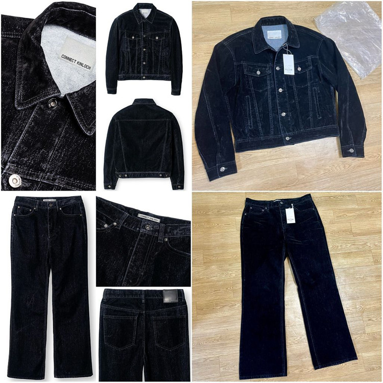새상품/셋업) 커넥트킨록 벨벳 데님 세트 크롭 워싱 트러커 청자켓 팬츠 이미지