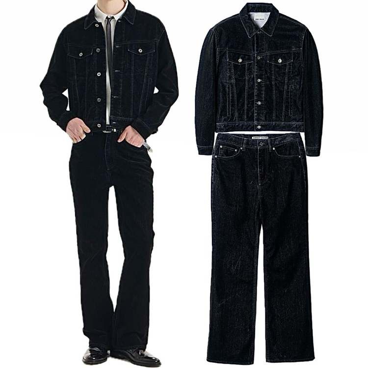 새상품/셋업) 커넥트킨록 벨벳 데님 세트 크롭 워싱 트러커 청자켓 팬츠 이미지