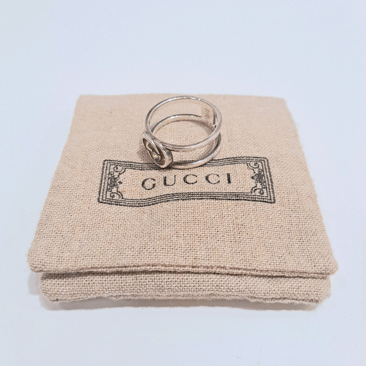 구찌 인터로킹 G 와이드 오픈 밴드 925 스털링 실버 반지 22호 이미지