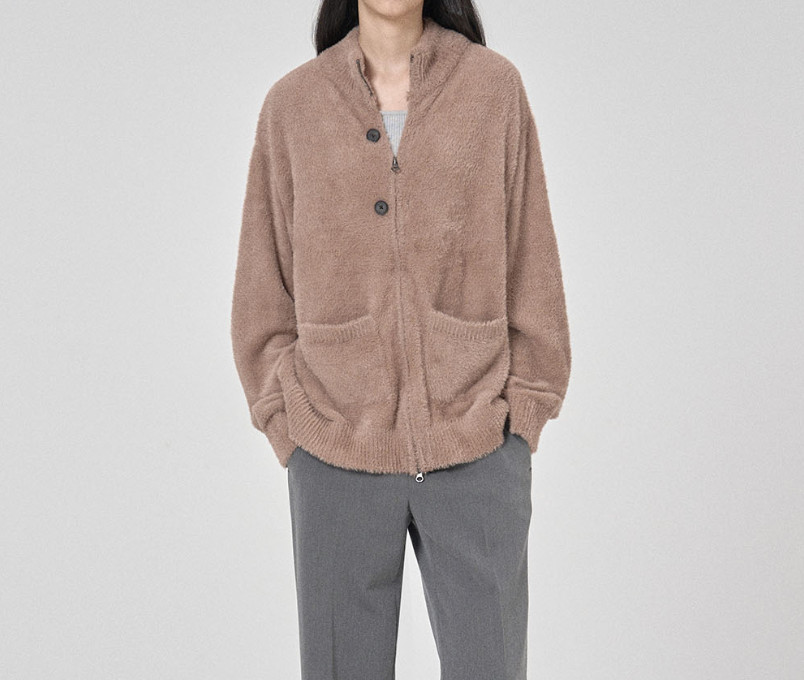 남녀공용 헤어리 니트 가디건 l 로즈브라운 이미지