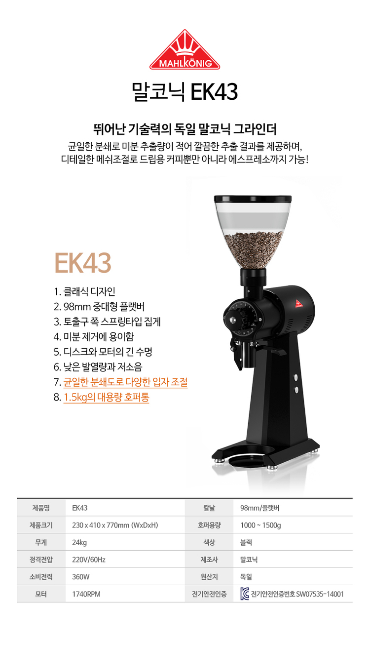 말코닉 EK43 전자동 드립 그라인더 미개봉 새상품 판매합니다. 이미지