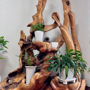 수공예 느티나무 괴목 뿌리 장식장, 화분다이, 3단 선반, 테이블 이미지