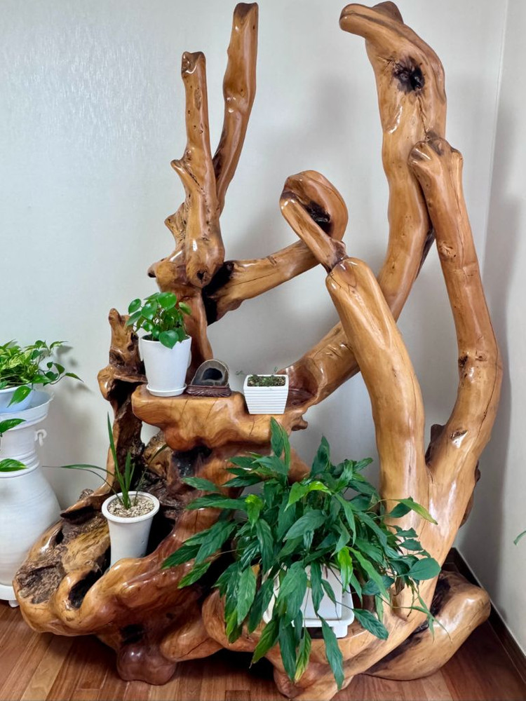 수공예 느티나무 괴목 뿌리 장식장, 화분다이, 3단 선반, 테이블 이미지