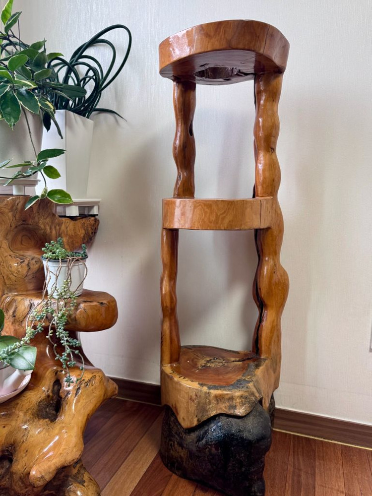 수공예 느티나무 괴목 뿌리 장식장, 화분다이, 3단 선반, 테이블 이미지