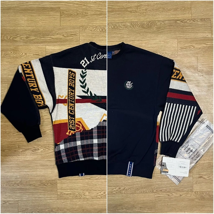 오버M) 로맨틱크라운 맨투맨 믹스매치 니트 21C BOYS JACQUARD CREW NECK 이미지