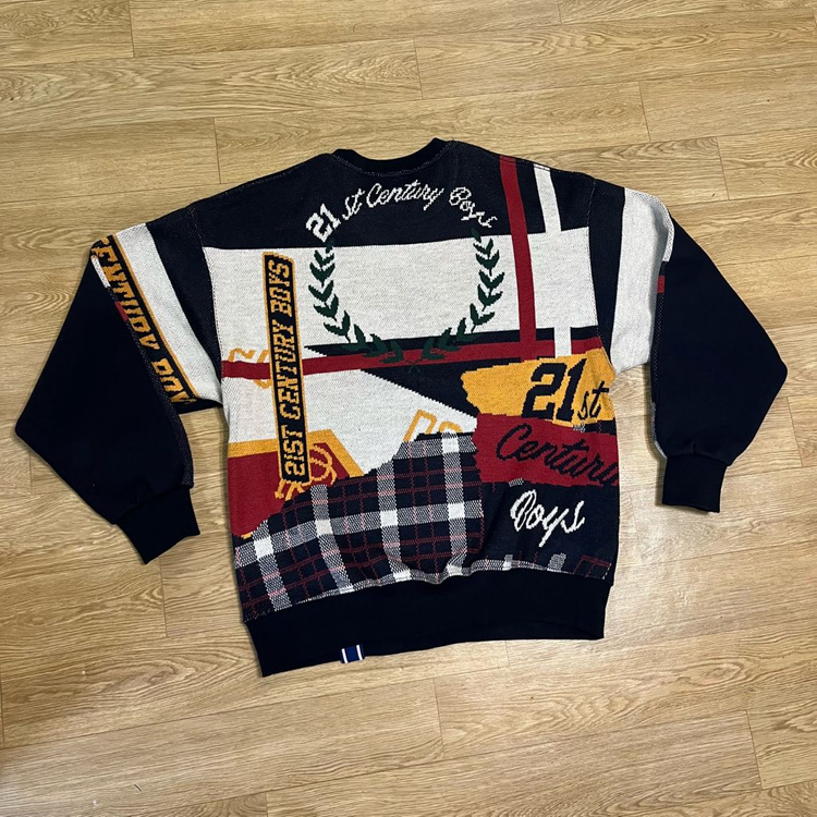 오버M) 로맨틱크라운 맨투맨 믹스매치 니트 21C BOYS JACQUARD CREW NECK 이미지