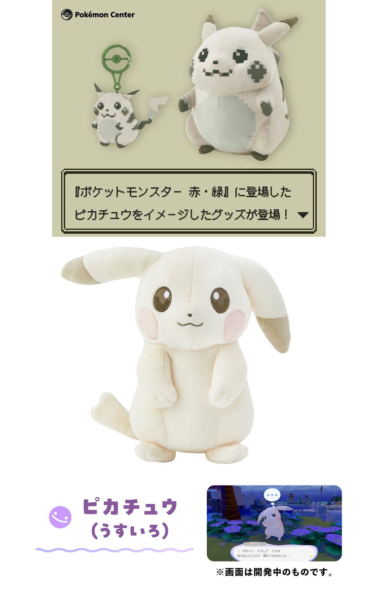 (새상품) 포코피아 창백한 피카츄 + 포켓몬 30주년 피카츄 흑백 도트 뚱카츄 인형 키링 2종 세트 일괄 이미지