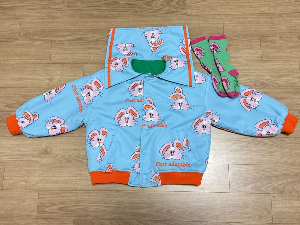 베베베베 토끼 리버시블 점퍼 + 니삭스 M사이즈 + 모자 이미지