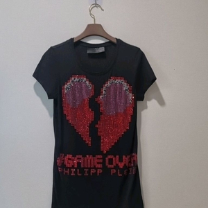 필립플레인 스컬 하트 큐빅 티셔츠 S 블랙 백화점정품 이미지