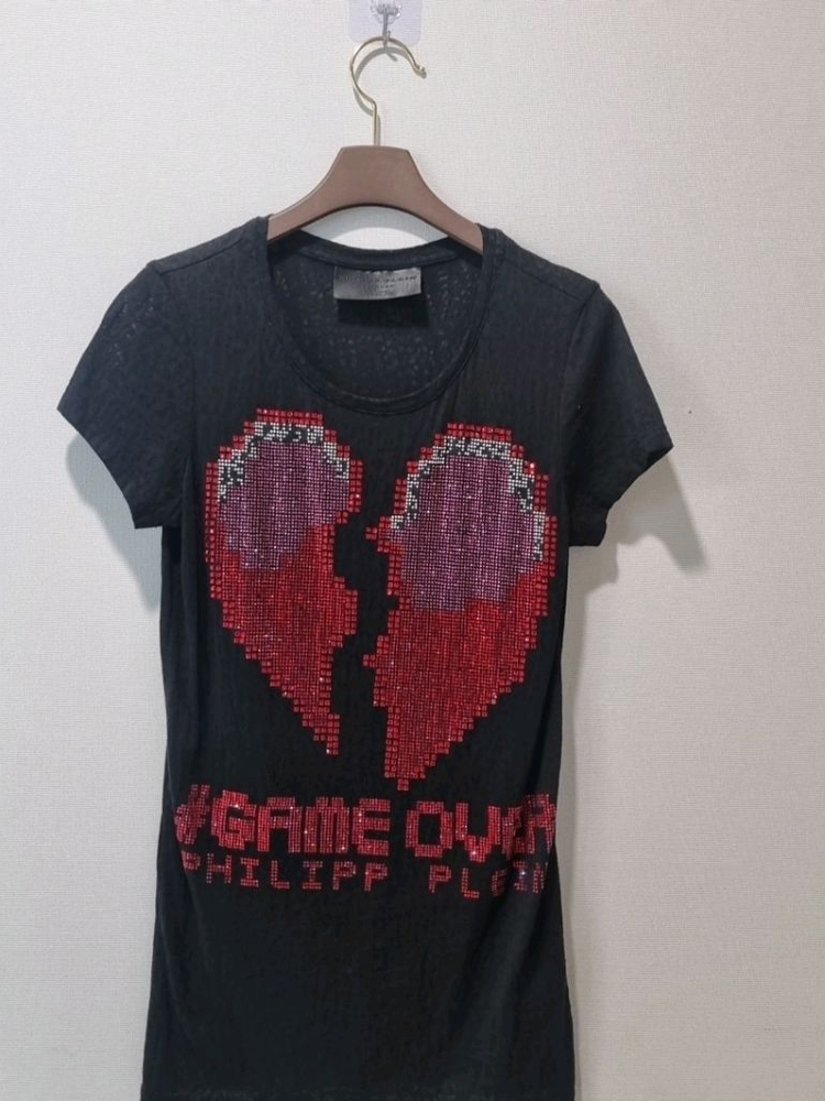 필립플레인 스컬 하트 큐빅 티셔츠 S 블랙 백화점정품 이미지