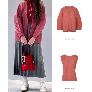 이세이미야케 미 코듀로이 가디건&베스트 세트 레드 이미지