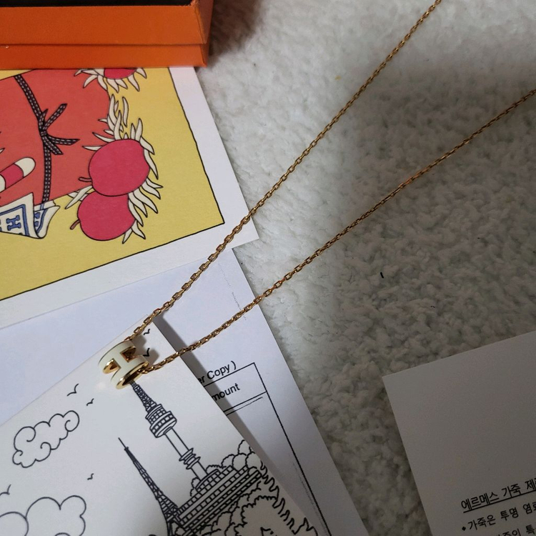 [1회착용/풀구성] MINI / 에르메스 팝아슈 목걸이 로즈골드 & 블랑 이미지