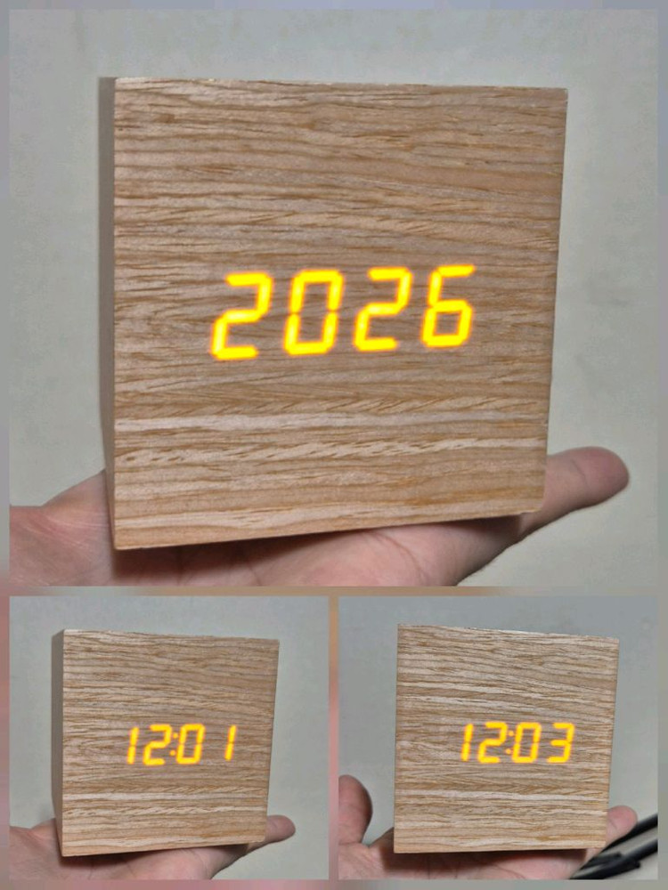 무소음 LED 나무 알람시계_미니 정사각형 리얼우드 이미지