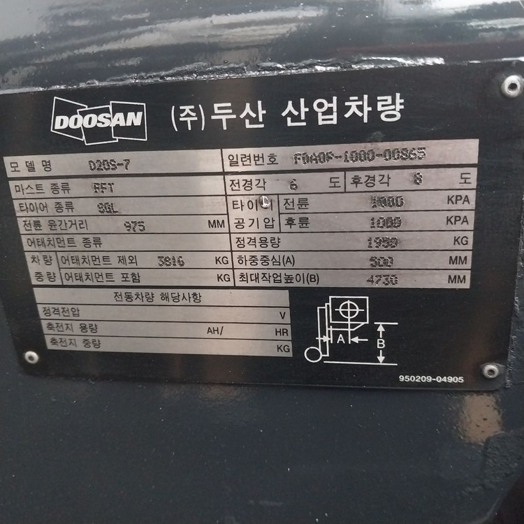두산 디젤지게차 2톤 3단 4730MM D20S-7 이미지