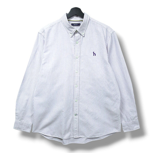 [100] 헤지스 핑크&화이트 스트라이프 버튼다운 코튼 긴팔셔츠 이미지