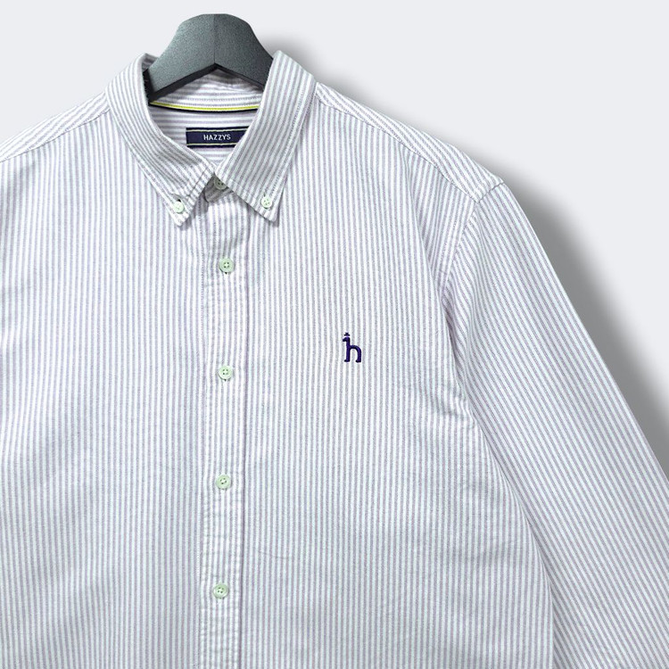 [100] 헤지스 핑크&화이트 스트라이프 버튼다운 코튼 긴팔셔츠 이미지