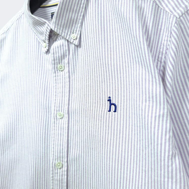 [100] 헤지스 핑크&화이트 스트라이프 버튼다운 코튼 긴팔셔츠 이미지