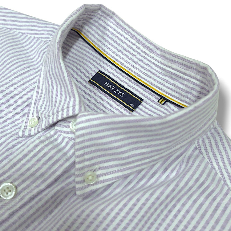 [100] 헤지스 핑크&화이트 스트라이프 버튼다운 코튼 긴팔셔츠 이미지