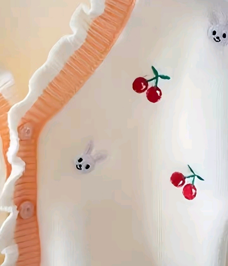 유아 110사이즈 토끼 앵두 패턴 니트 가디건 이미지