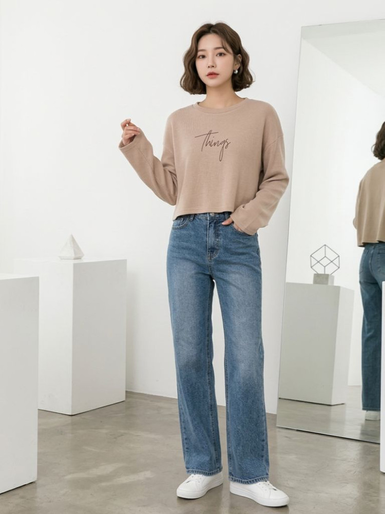 여성 크롭 맨투맨 긴팔티ㅡ무배 이미지