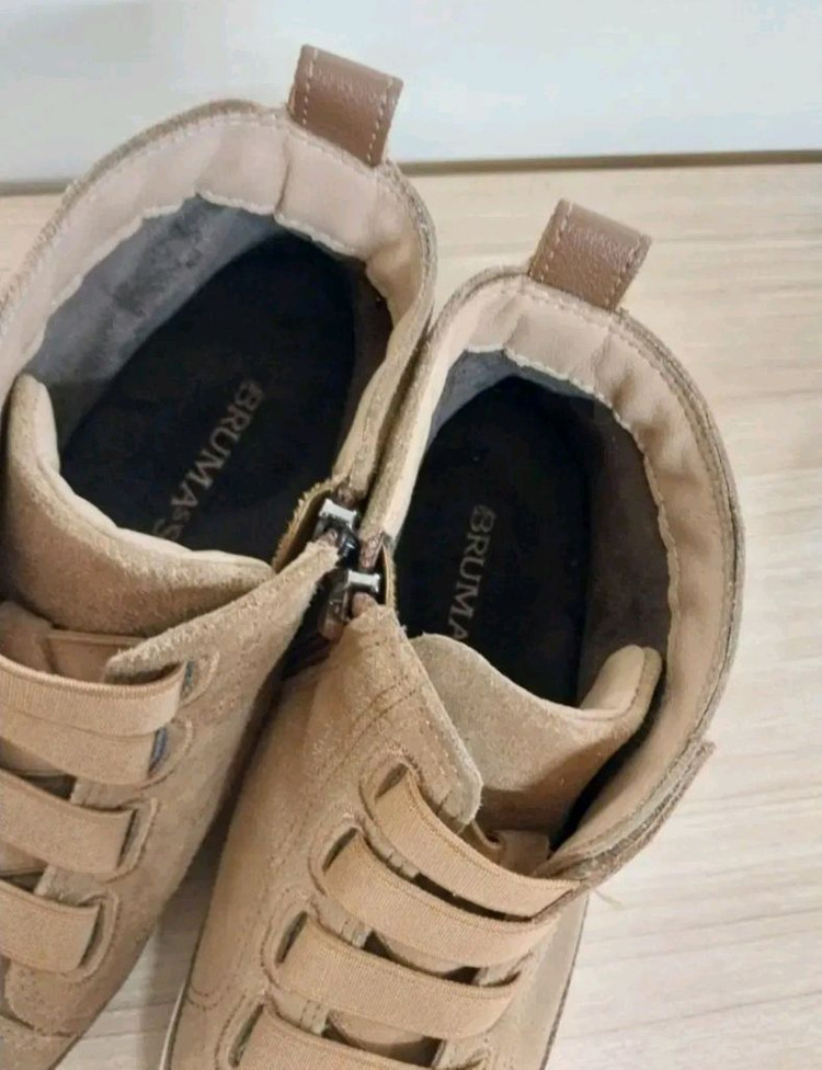 여성 부르마스 천연소가죽 캐주얼 벨크로 하이탑 스니커즈 (240) 이미지