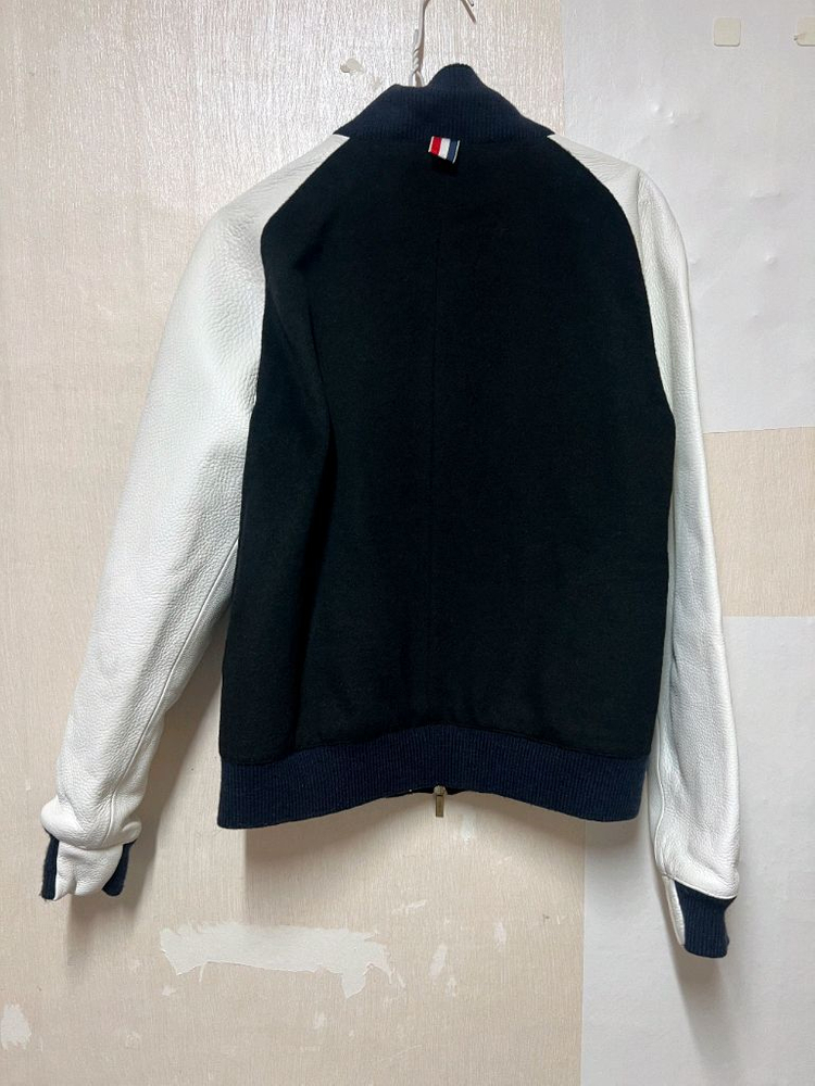 남성 야구점퍼 *브라운 블랙 화이트 가죽소매 바시티 자켓 이미지