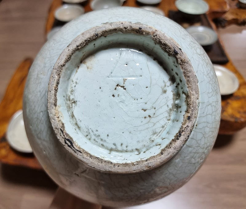 골동품 관요사기 청화백자 명문 모란문 호 이미지