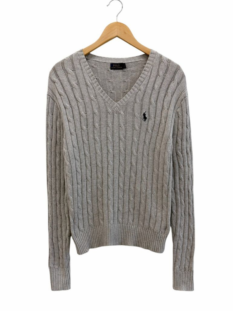 폴로 꽈배기 브이넥 니트 웜그레이 (여성L) 이미지