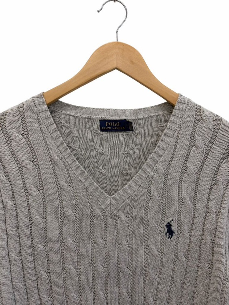 폴로 꽈배기 브이넥 니트 웜그레이 (여성L) 이미지