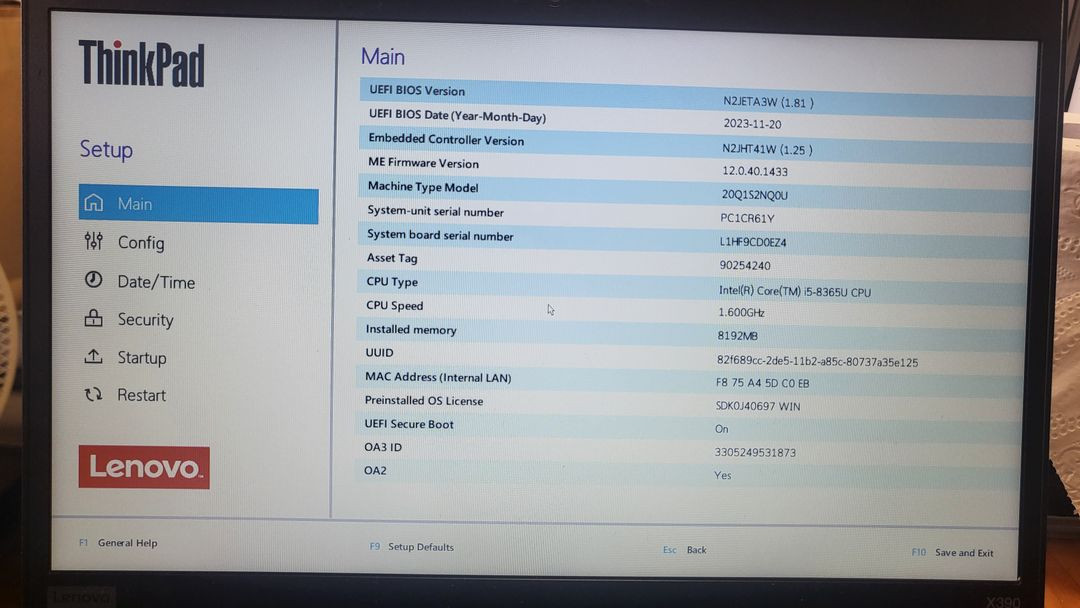 씽크패드 노트북 X390 i5-8365U/8G/SSD256GB WIN11PRO 이미지