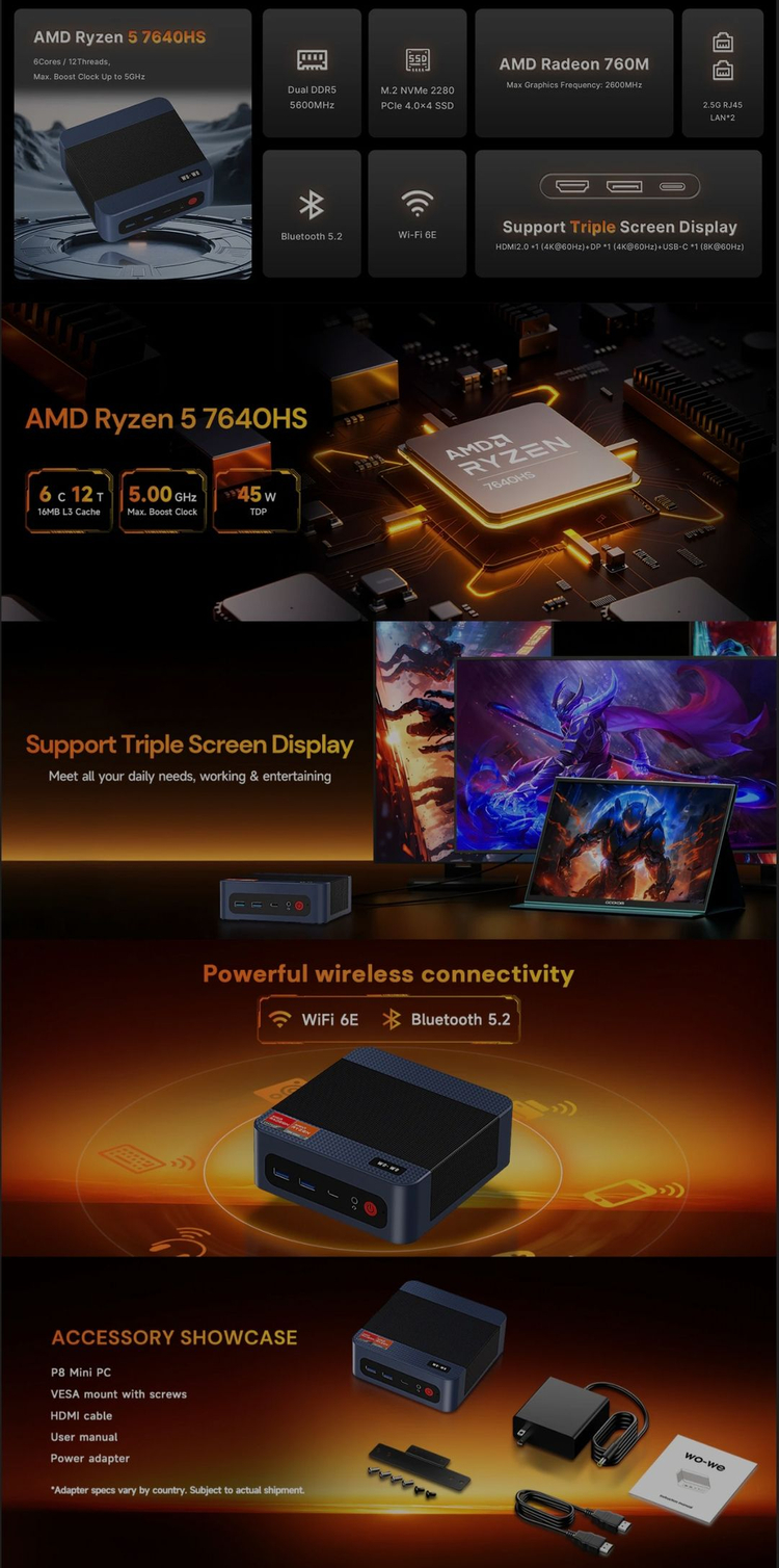 WO-WE Ryzen 5 7640HS Mini PC(Ryzen 5 7640HS / 16GB / 1TB) 이미지